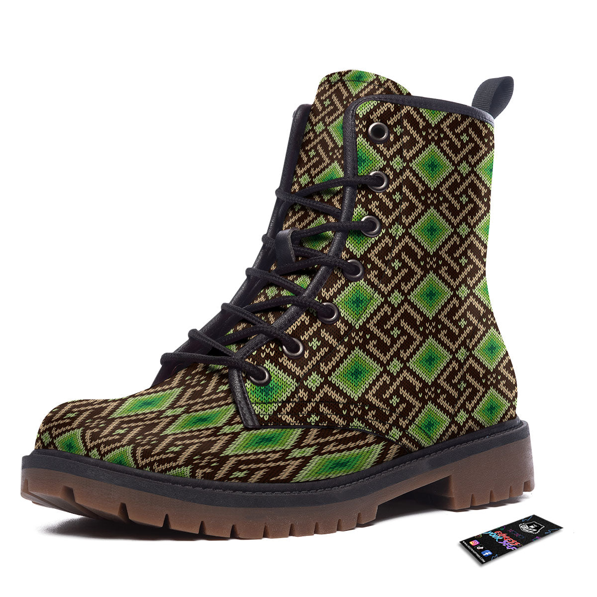 Knitted Geometric Print Pattern Work Boots-grizzshop