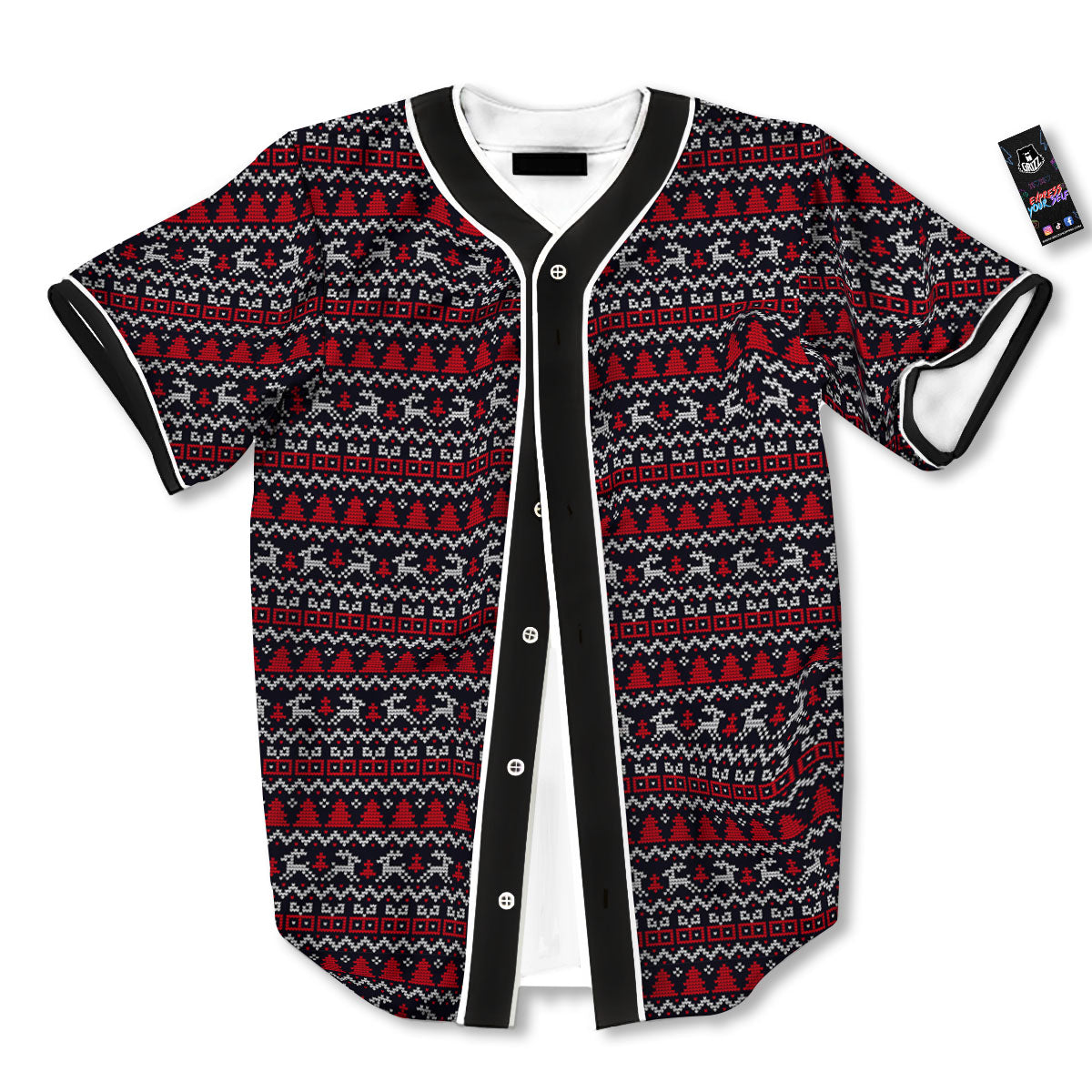 Knitted Geometric Xmas Print Pattern Baseball Jersey-grizzshop