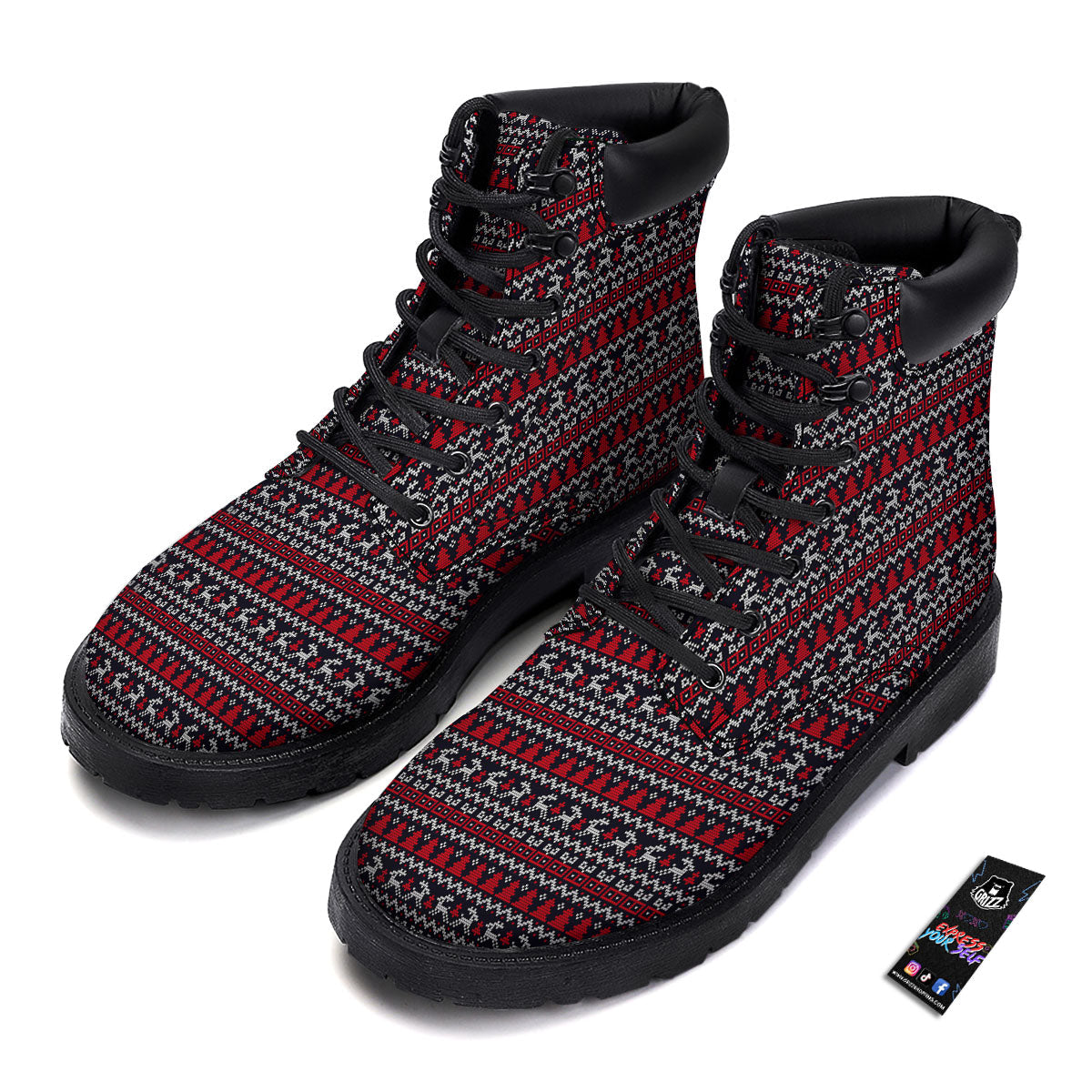 Knitted Geometric Xmas Print Pattern Boots-grizzshop