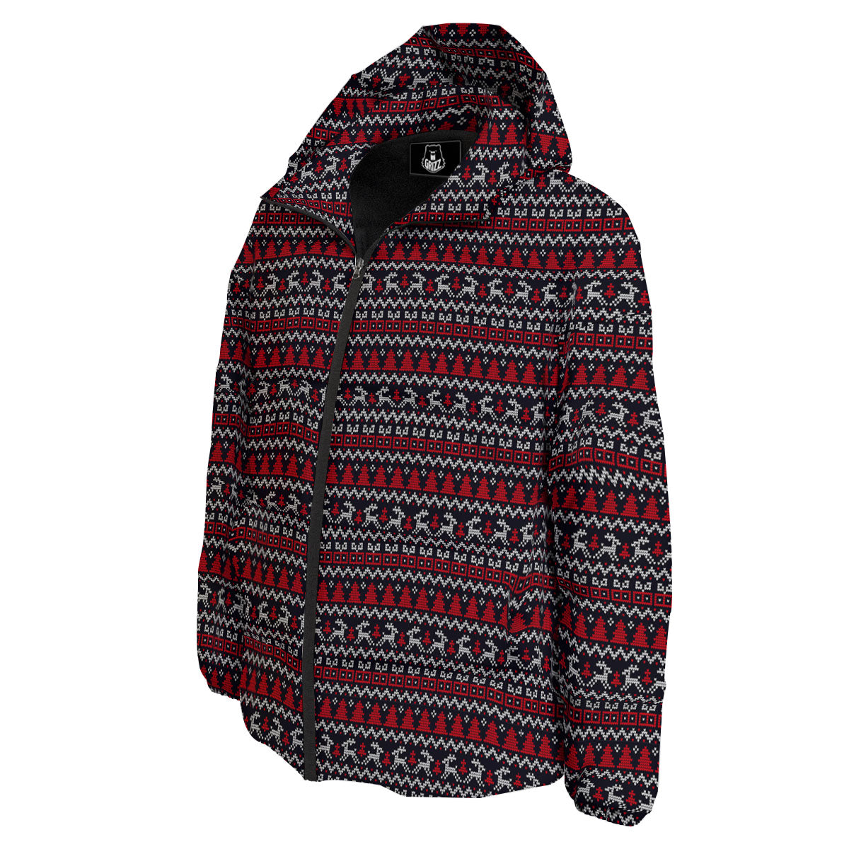 Knitted Geometric Xmas Print Pattern Down Jacket-grizzshop