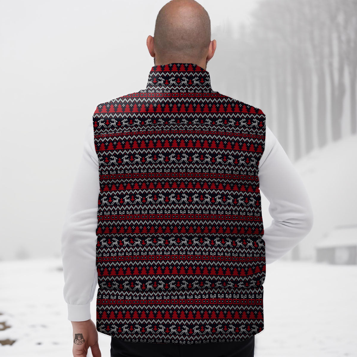 Knitted Geometric Xmas Print Pattern Down Vest