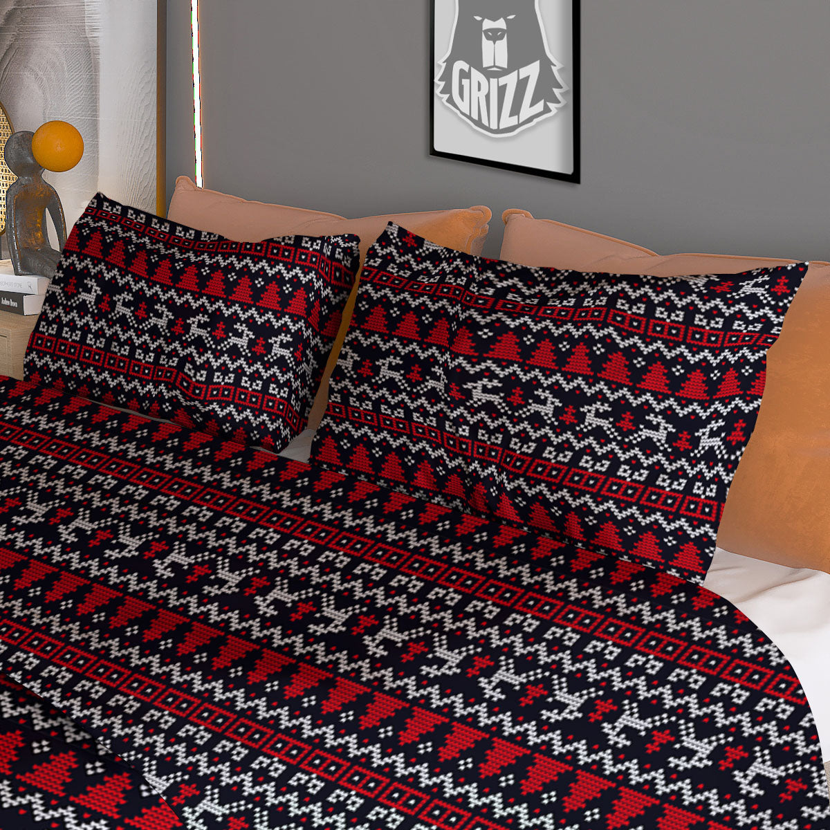 Knitted Geometric Xmas Print Pattern Duvet Cover Bedding Set