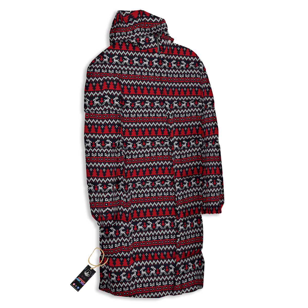 Knitted Geometric Xmas Print Pattern Long Down Jacket-grizzshop