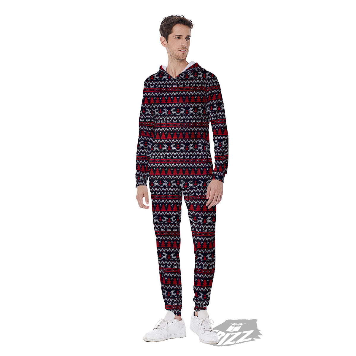 Knitted Geometric Xmas Print Pattern Men's Jumpsuit-grizzshop