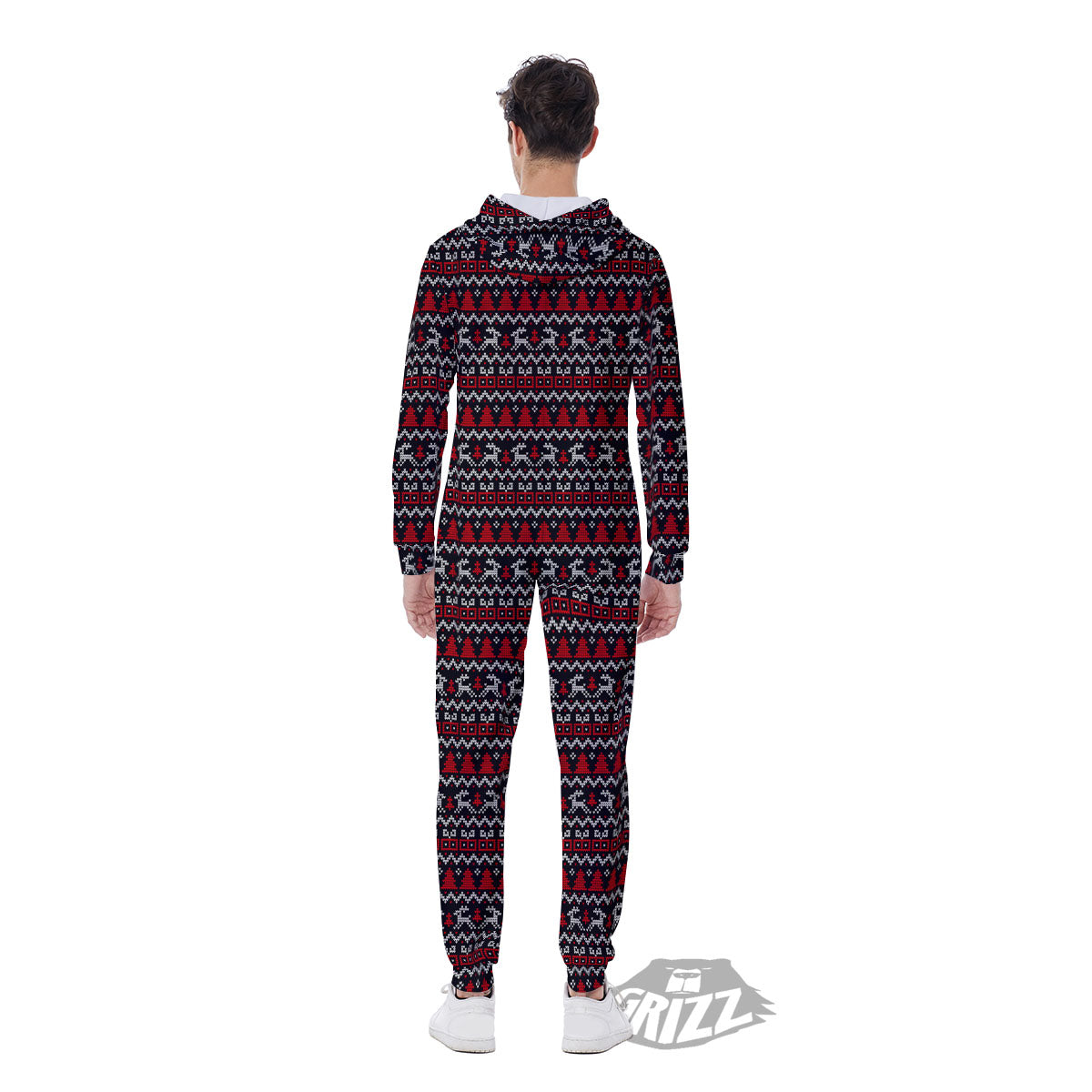 Knitted Geometric Xmas Print Pattern Men's Jumpsuit-grizzshop