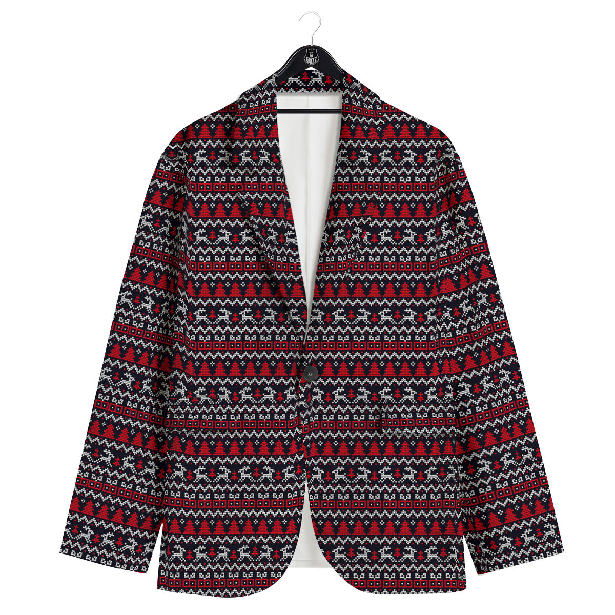 Knitted Geometric Xmas Print Pattern Men's Sport Coat-grizzshop