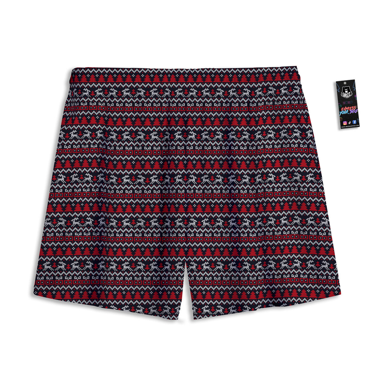 Knitted Geometric Xmas Print Pattern Mesh Shorts