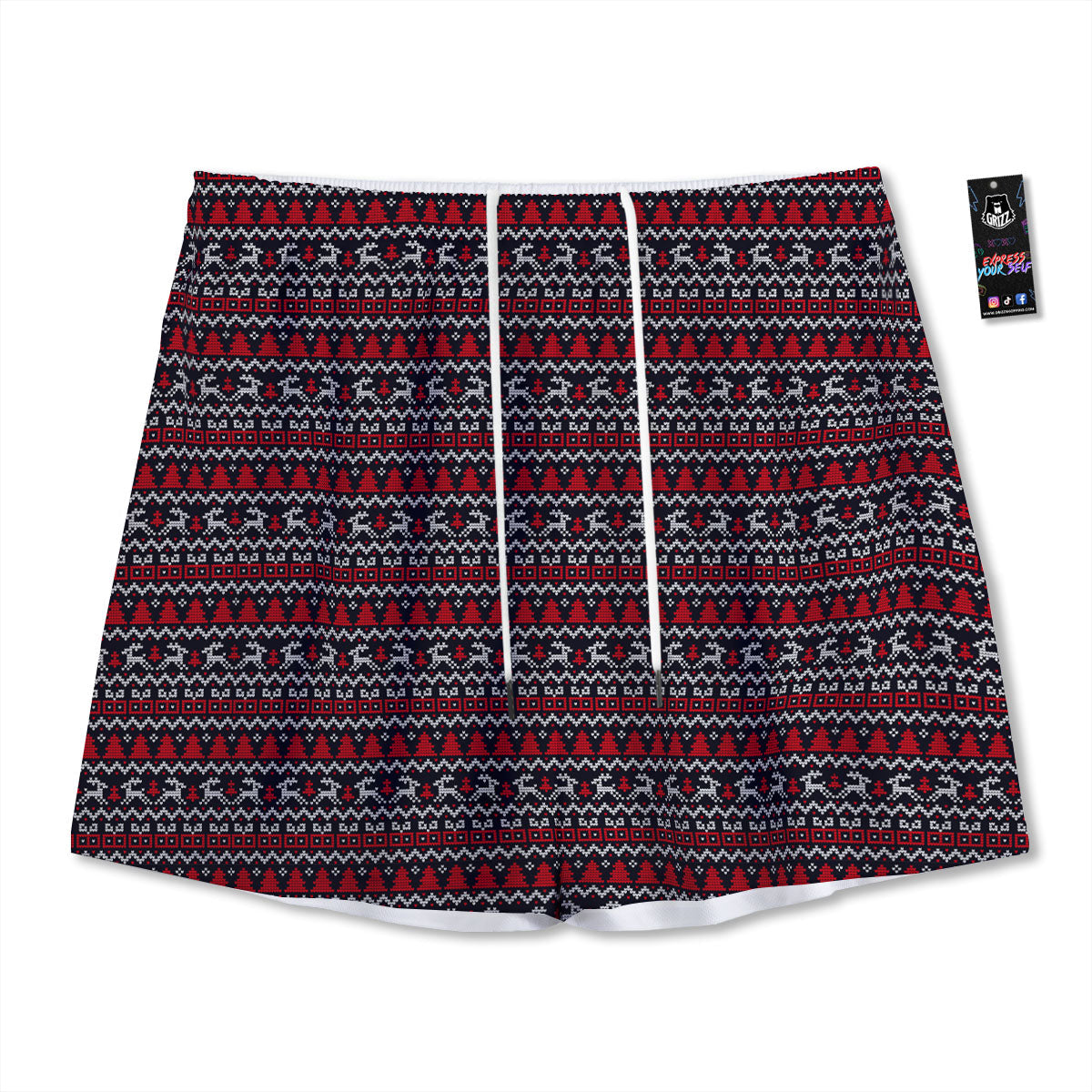 Knitted Geometric Xmas Print Pattern Mesh Shorts