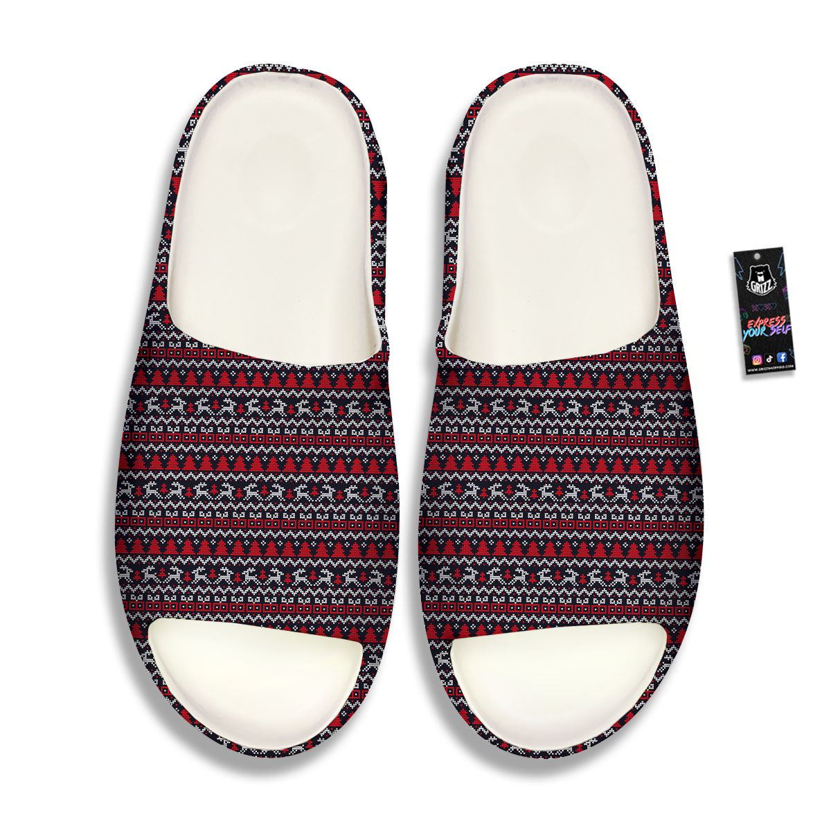 Knitted Geometric Xmas Print Pattern Sandals-grizzshop