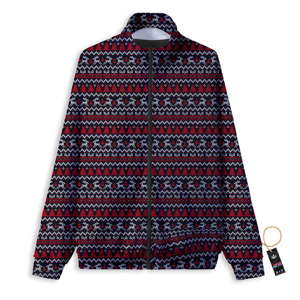 Knitted Geometric Xmas Print Pattern Track Jacket-grizzshop