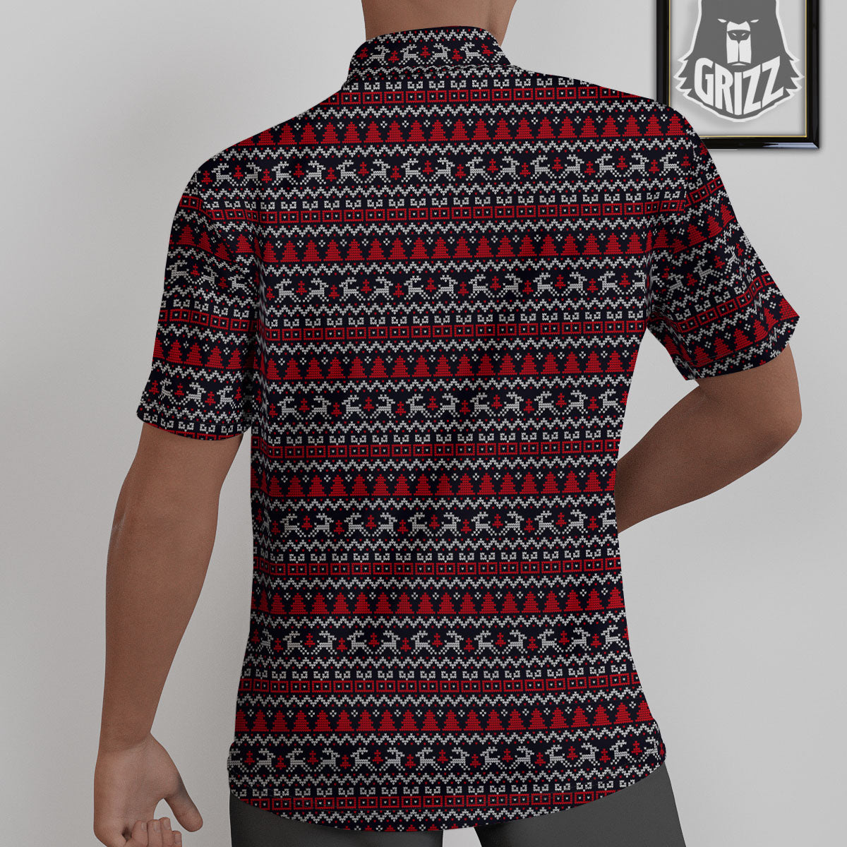 Knitted Geometric Xmas Print Pattern Untucked Shirts-grizzshop