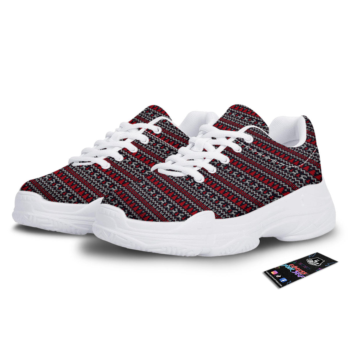 Knitted Geometric Xmas Print Pattern White Chunky Shoes-grizzshop