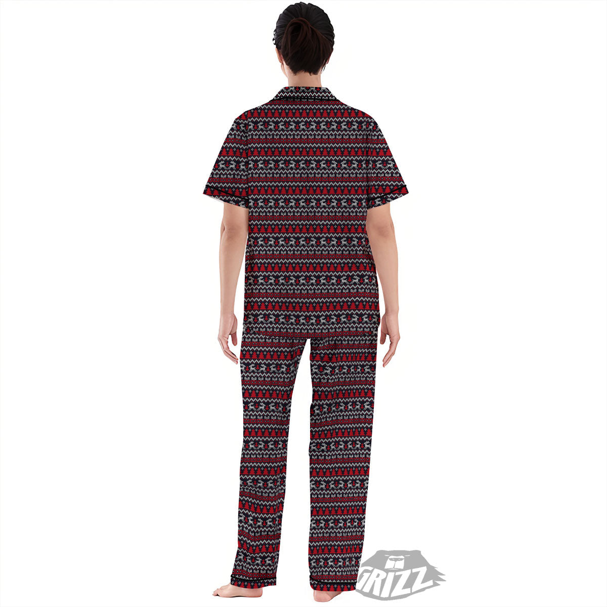 Knitted Geometric Xmas Print Pattern Women's Pajamas Set-grizzshop