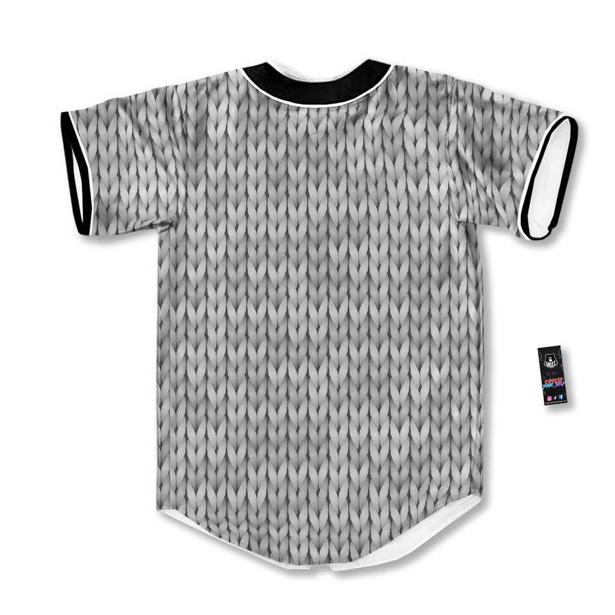 Knitted Grey Print Pattern Baseball Jersey-grizzshop