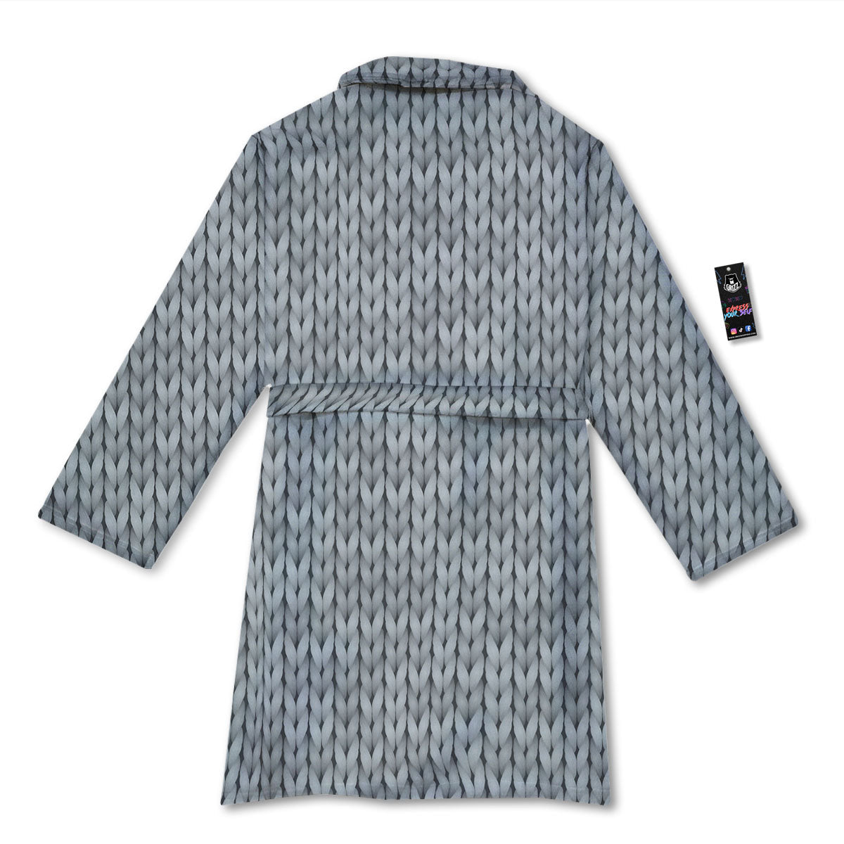 Knitted Grey Print Pattern Bathrobe-grizzshop