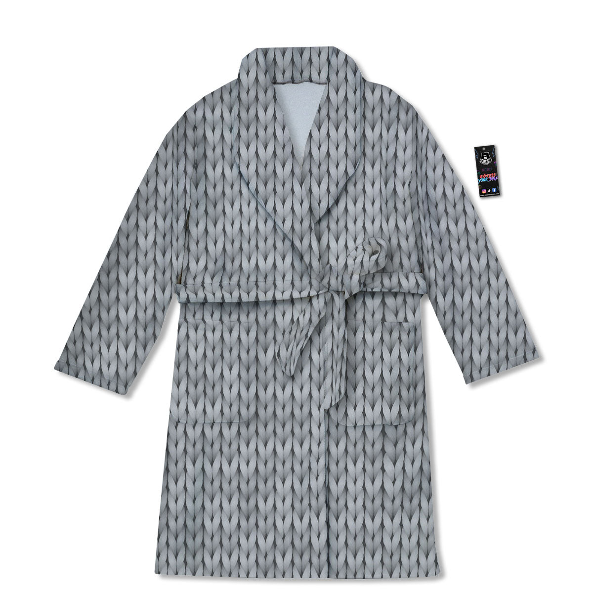 Knitted Grey Print Pattern Bathrobe-grizzshop