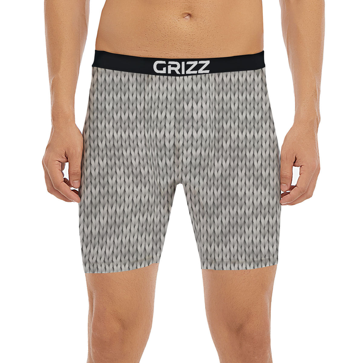 Knitted Grey Print Pattern Boxer Briefs-grizzshop