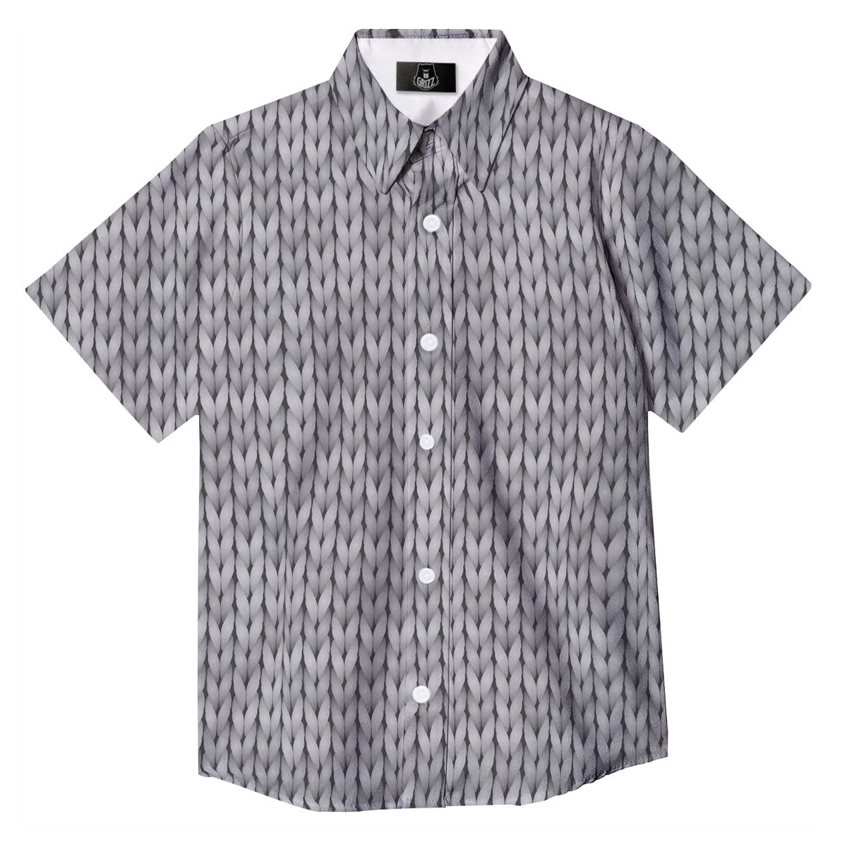 Knitted Grey Print Pattern Button Up Shirt-grizzshop