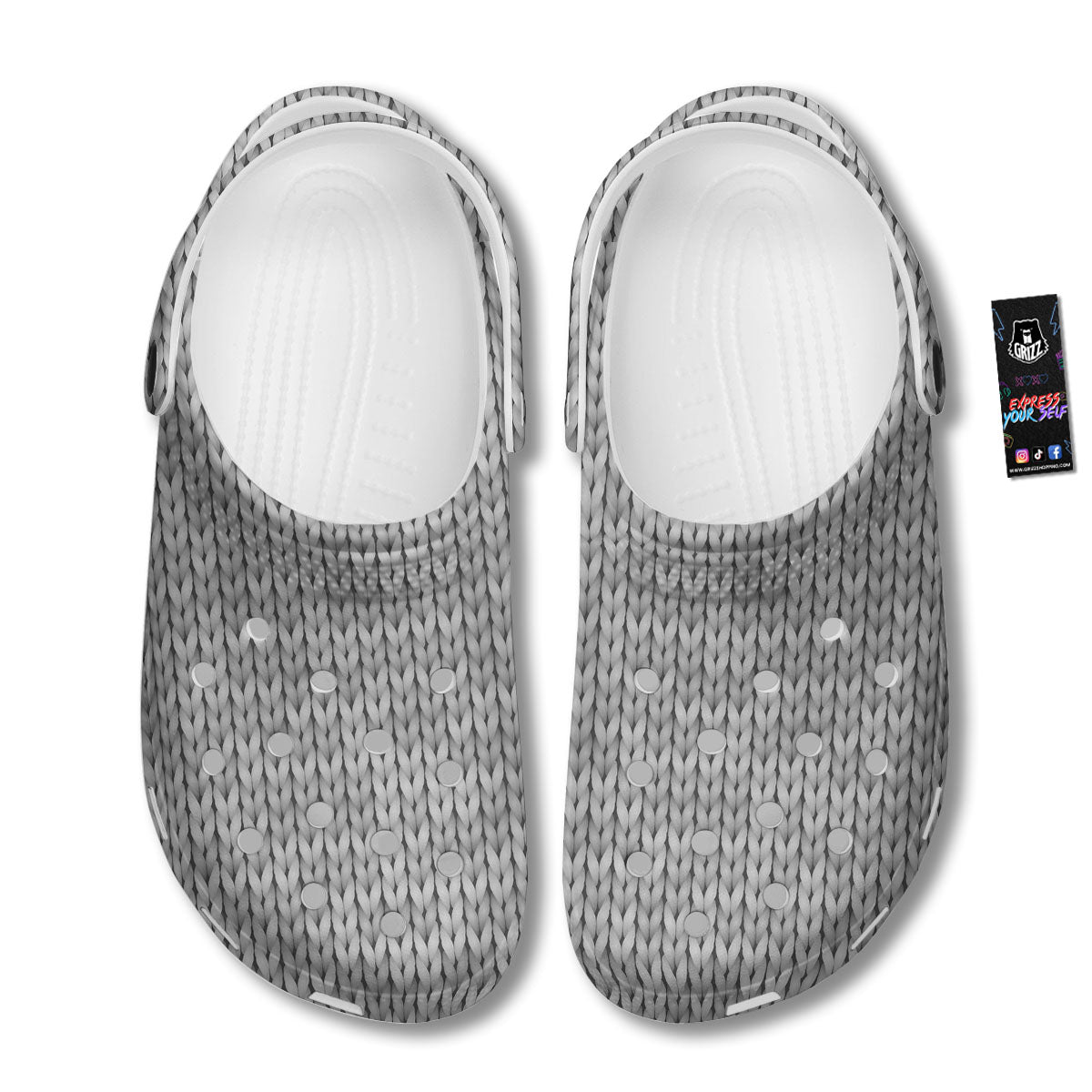 Knitted Grey Print Pattern Clog-grizzshop