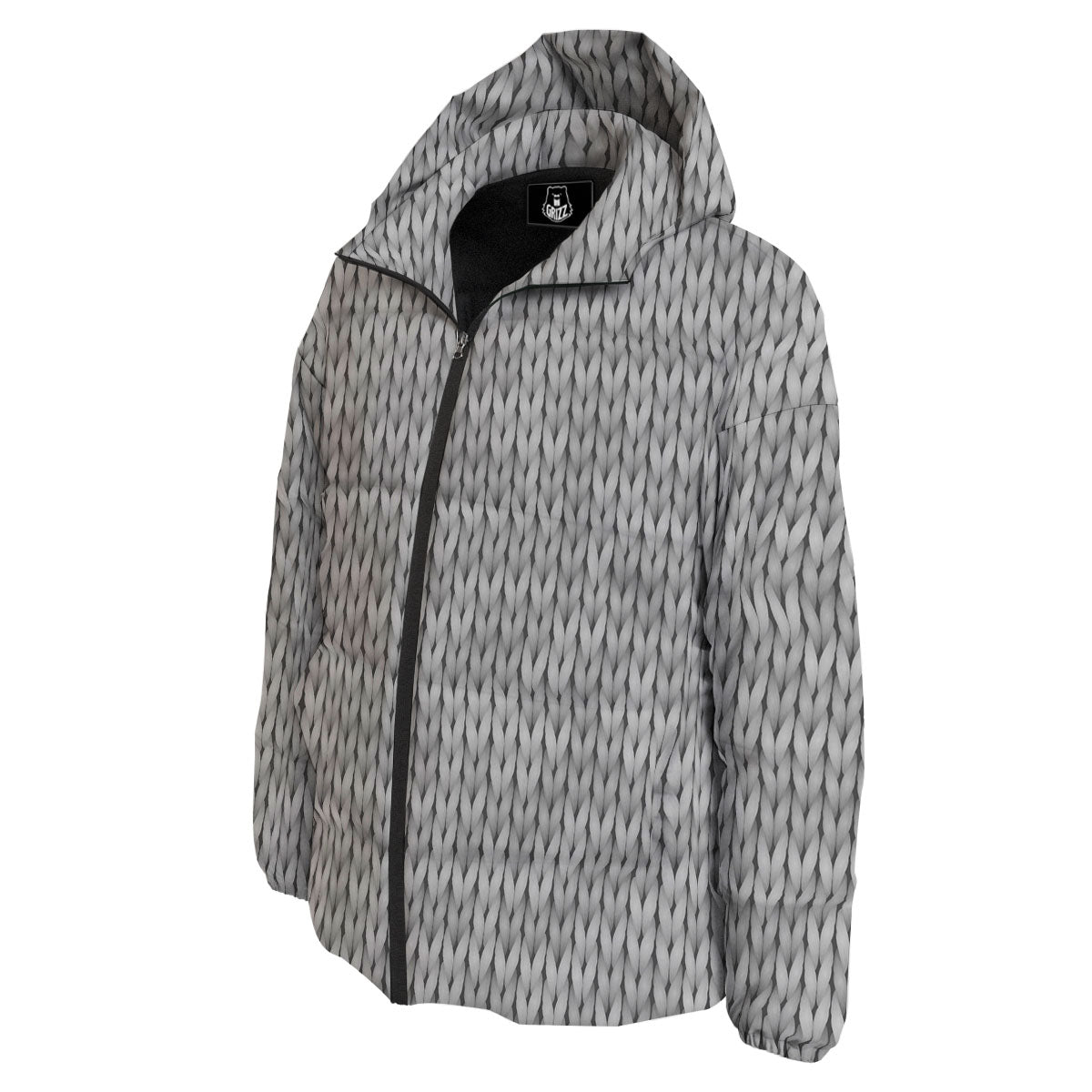Knitted Grey Print Pattern Down Jacket-grizzshop