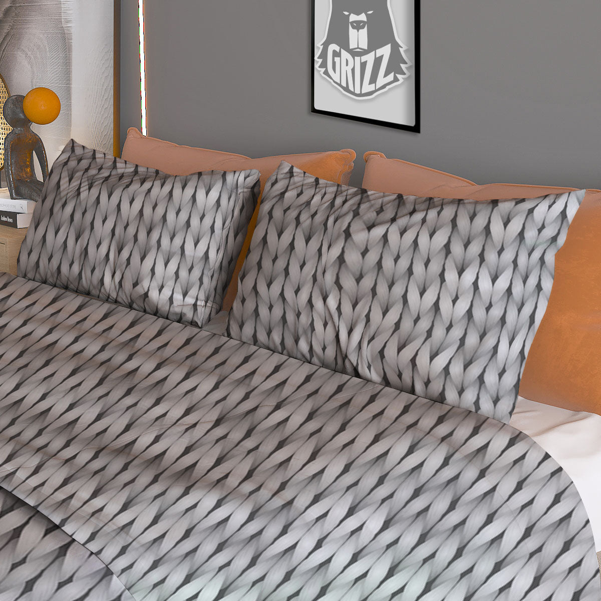 Knitted Grey Print Pattern Duvet Cover Bedding Set
