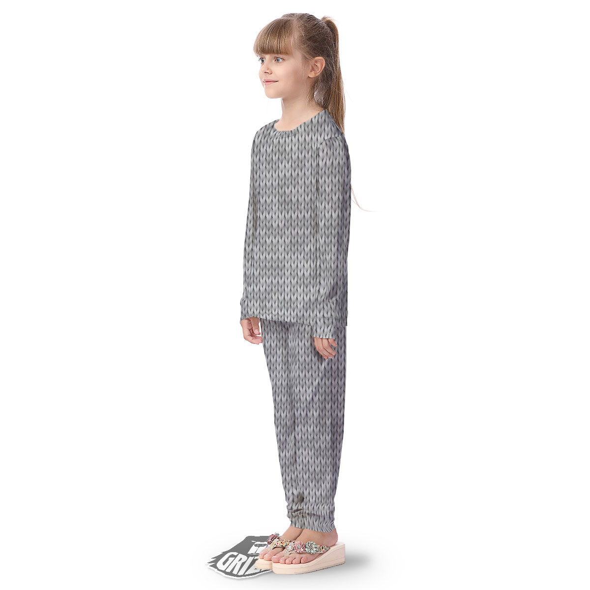 Knitted Grey Print Pattern Kid's Pajamas-grizzshop