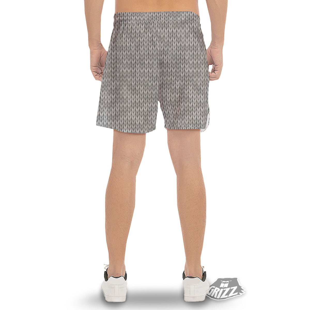 Knitted Grey Print Pattern Men's Gym Shorts-grizzshop