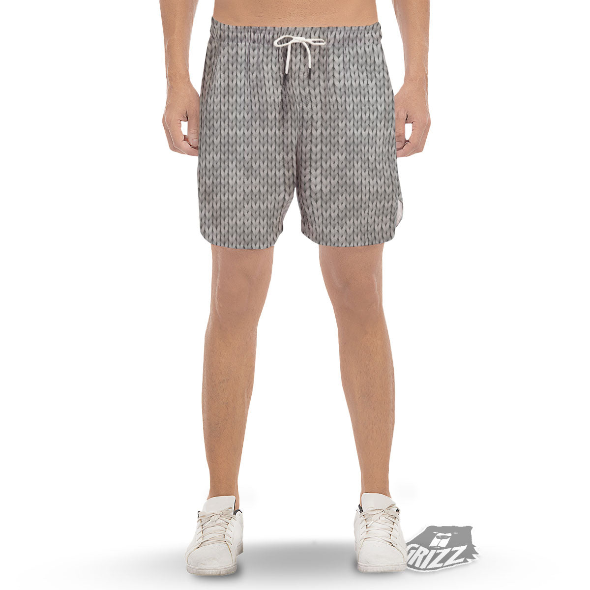Knitted Grey Print Pattern Men's Gym Shorts-grizzshop