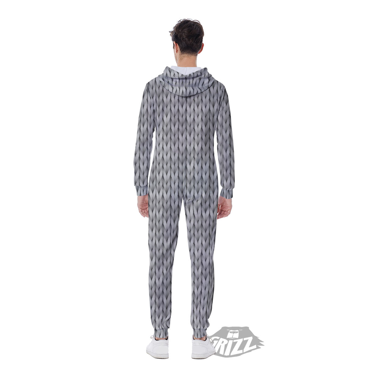 Knitted Grey Print Pattern Men's Jumpsuit-grizzshop