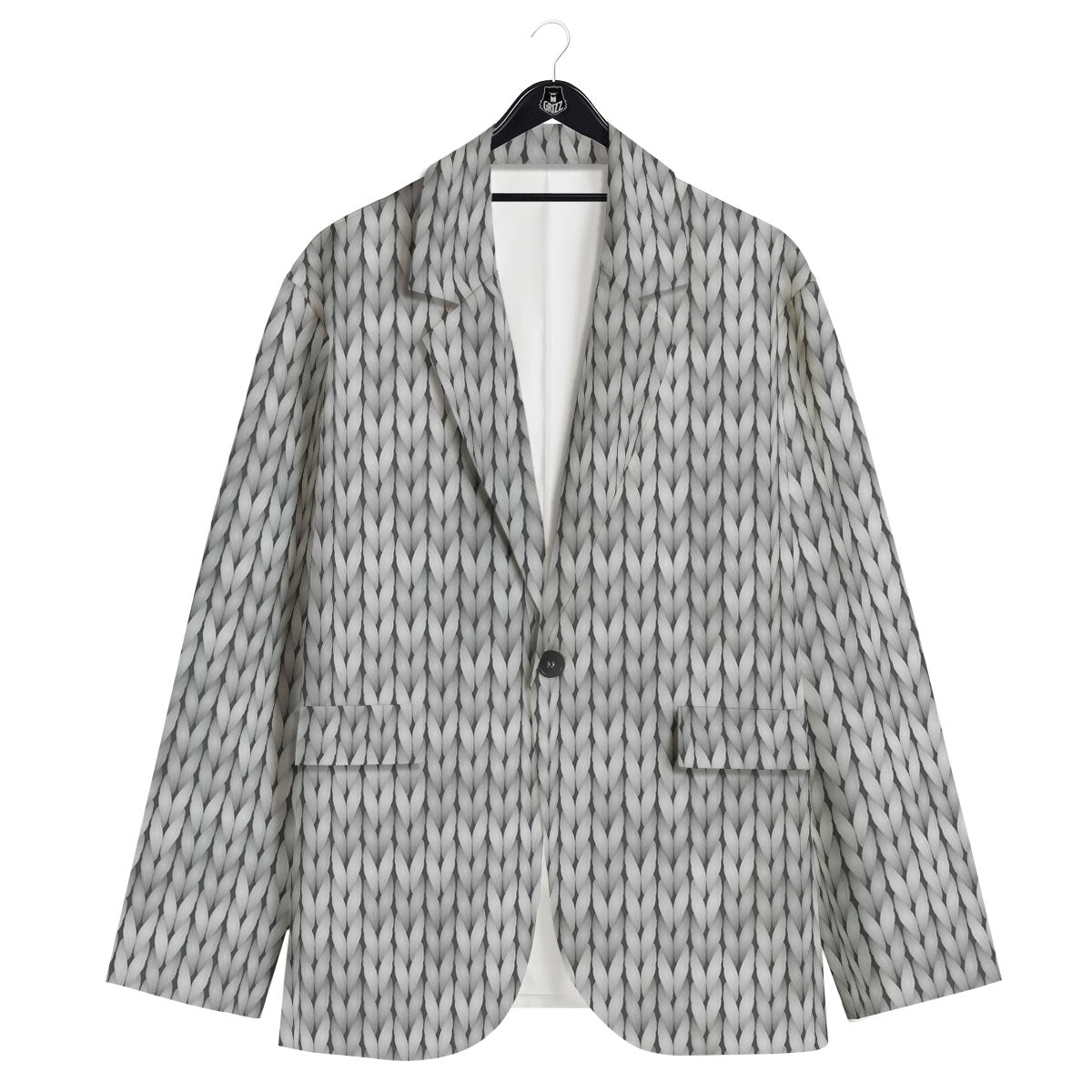 Knitted Grey Print Pattern Men's Sport Coat-grizzshop