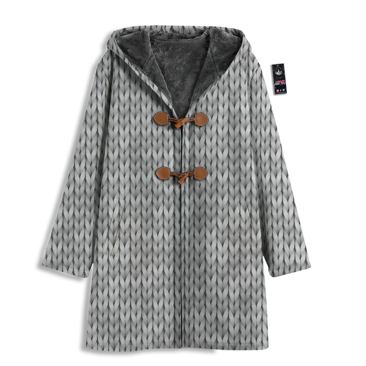 Knitted Grey Print Pattern Men's Windbreaker Jacket-grizzshop