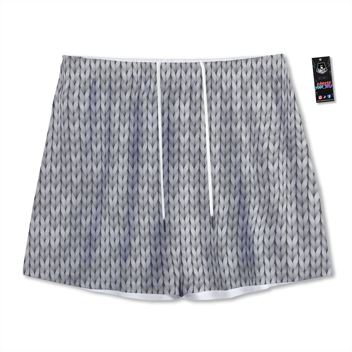 Knitted Grey Print Pattern Mesh Shorts