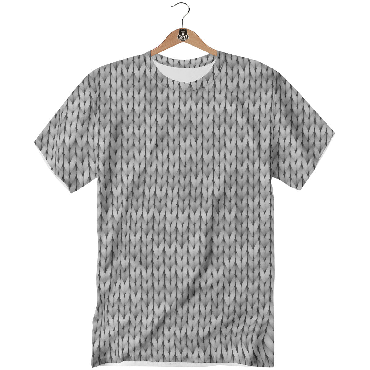 Knitted Grey Print Pattern T-Shirt-grizzshop