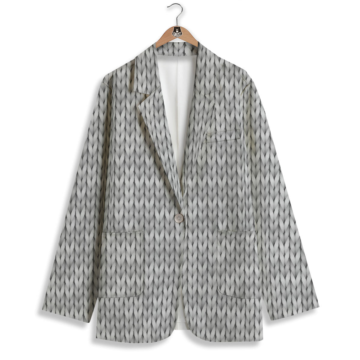 Knitted Grey Print Pattern Women's Blazer-grizzshop