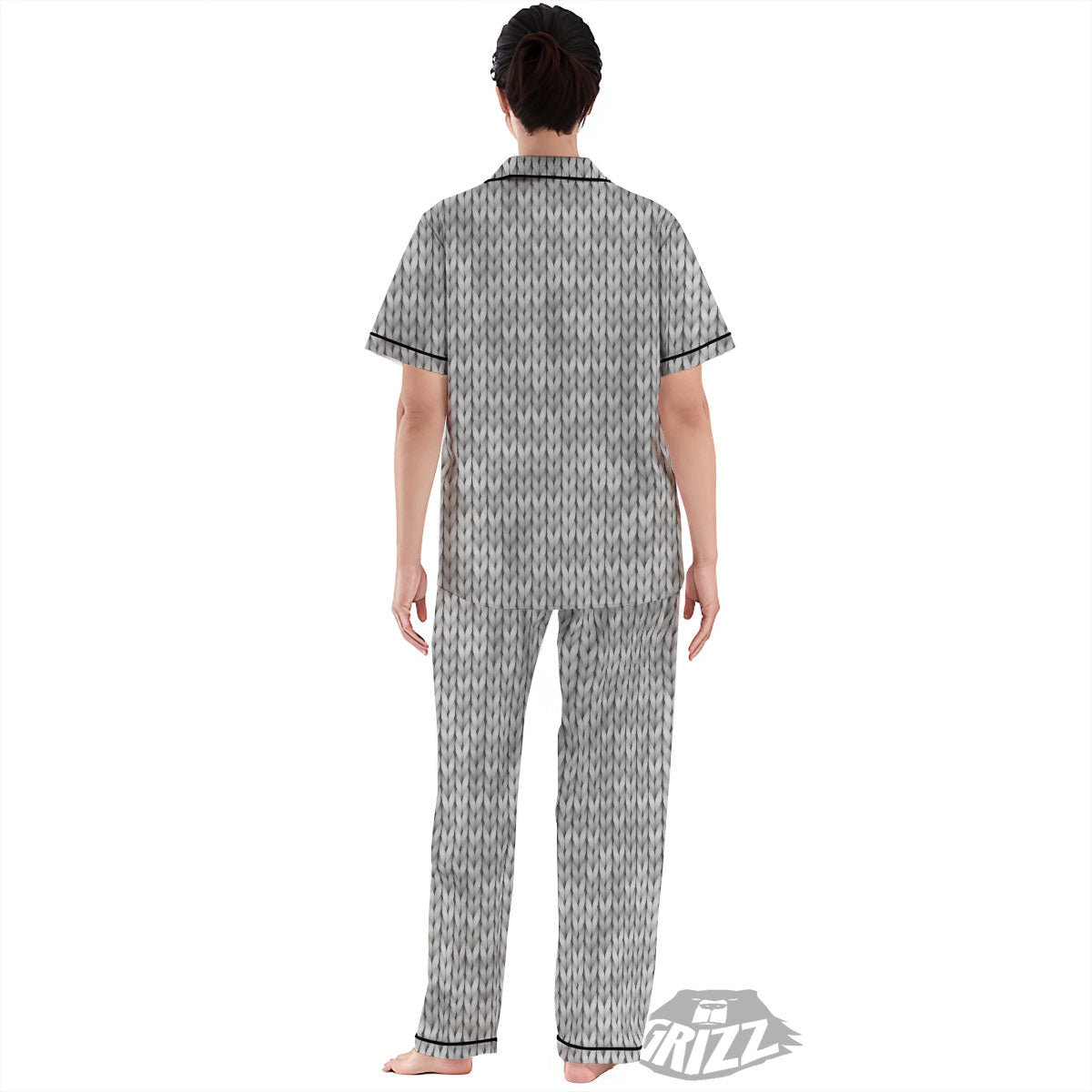 Knitted Grey Print Pattern Women's Pajamas Set-grizzshop