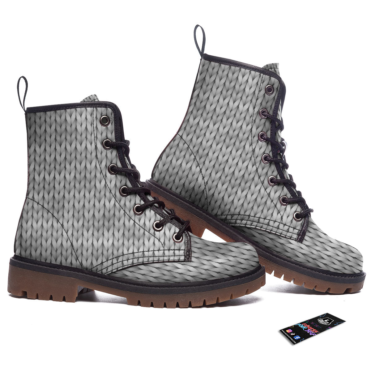 Knitted Grey Print Pattern Work Boots-grizzshop