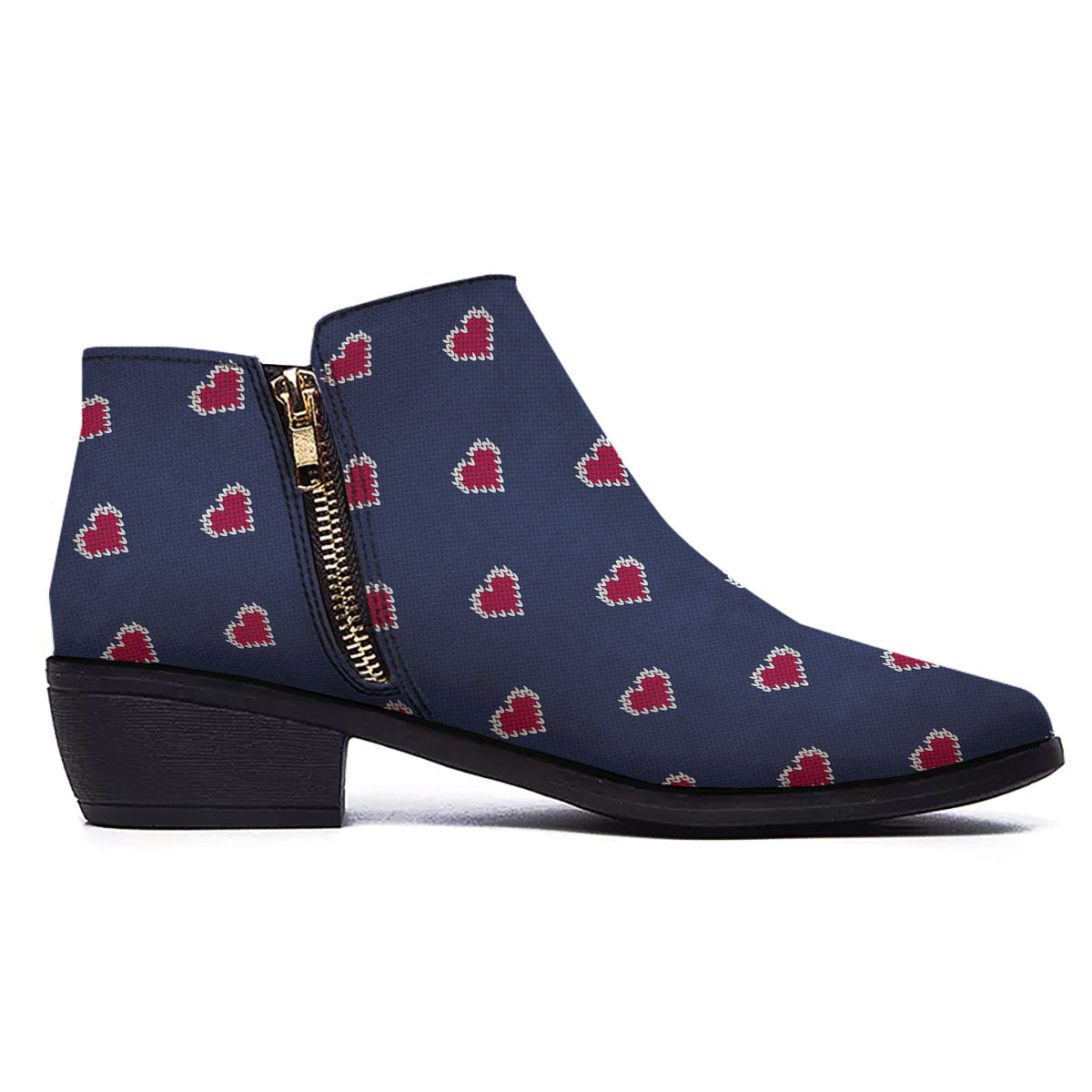 Knitted Heart Print Pattern Ankle Boots-grizzshop