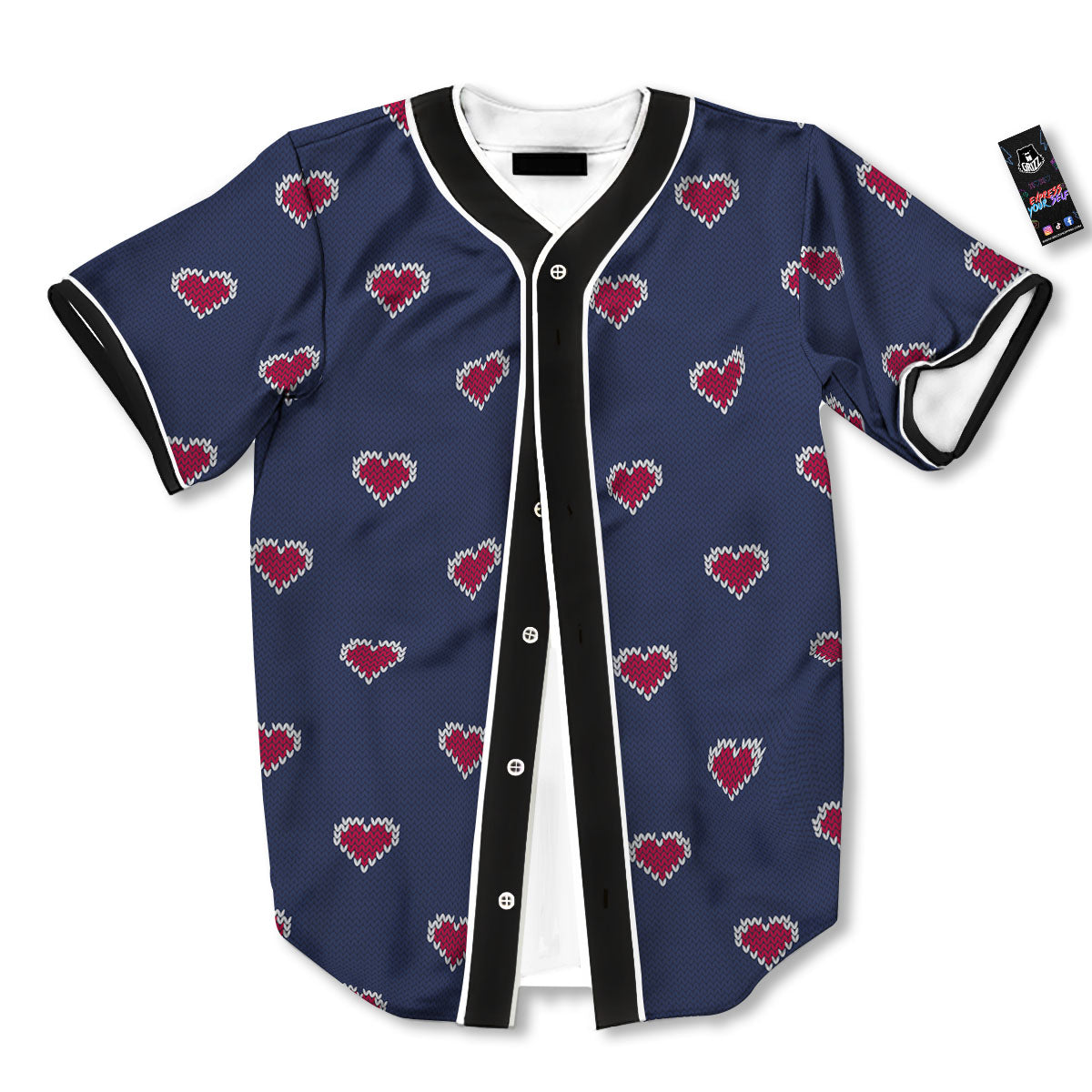 Knitted Heart Print Pattern Baseball Jersey-grizzshop