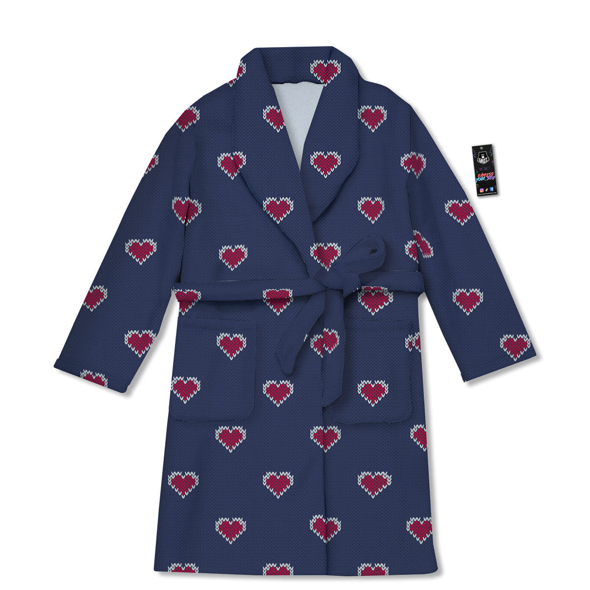 Knitted Heart Print Pattern Bathrobe-grizzshop