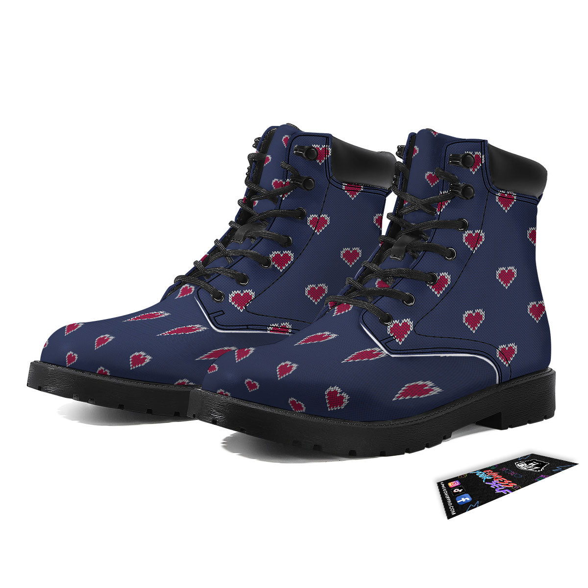 Knitted Heart Print Pattern Boots-grizzshop