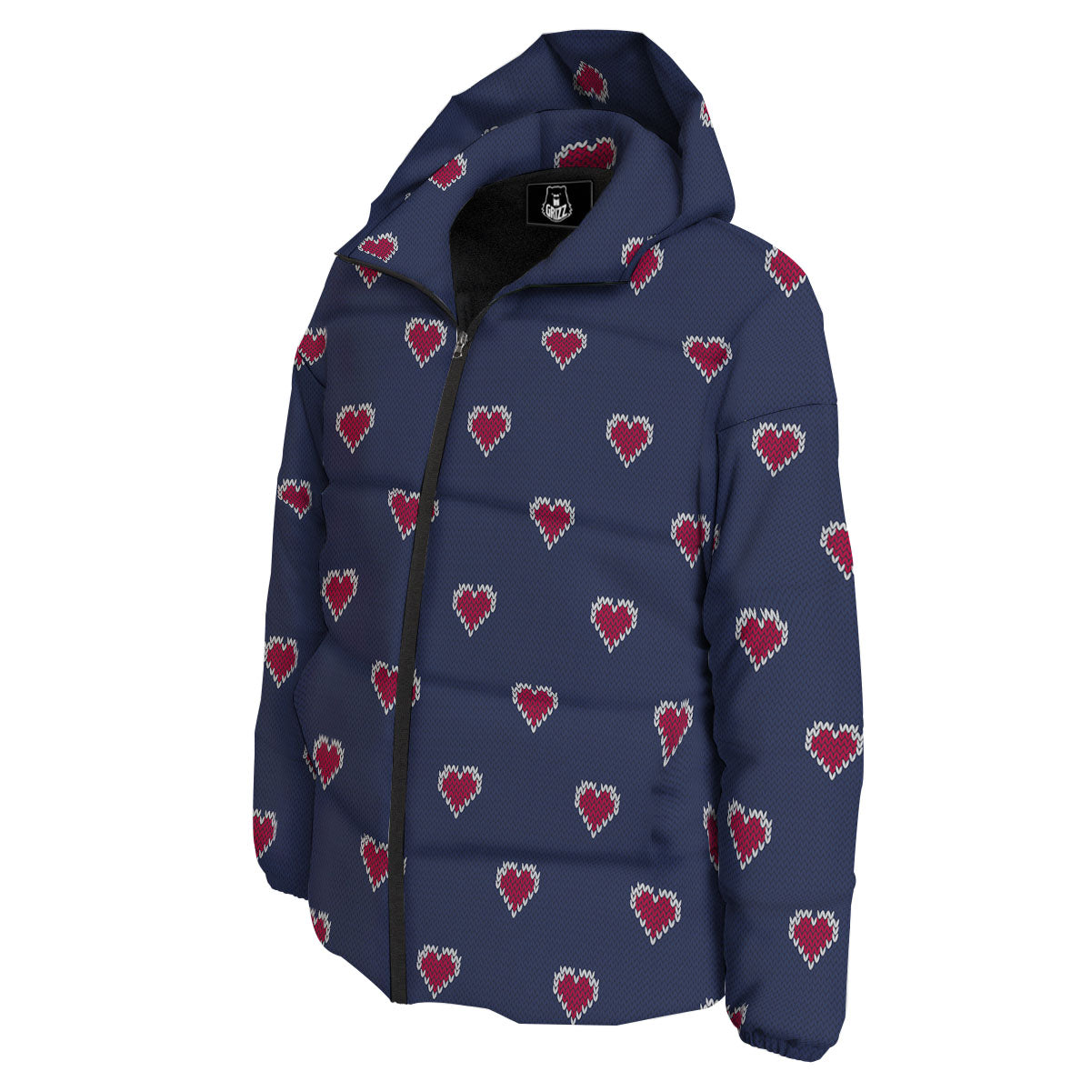 Knitted Heart Print Pattern Down Jacket-grizzshop