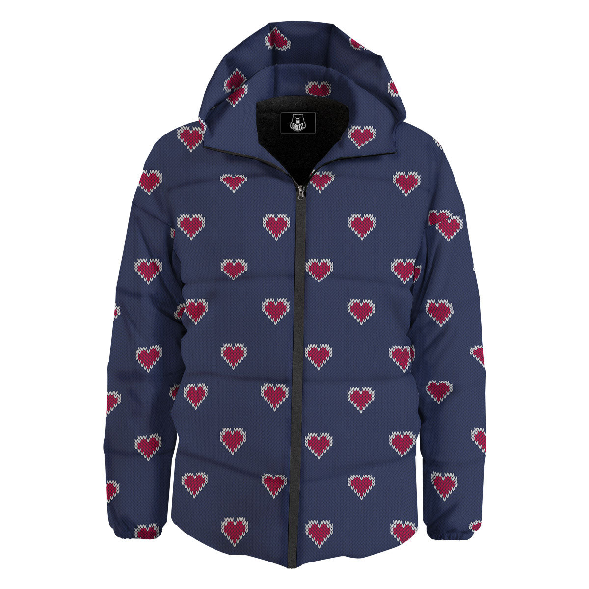 Knitted Heart Print Pattern Down Jacket-grizzshop