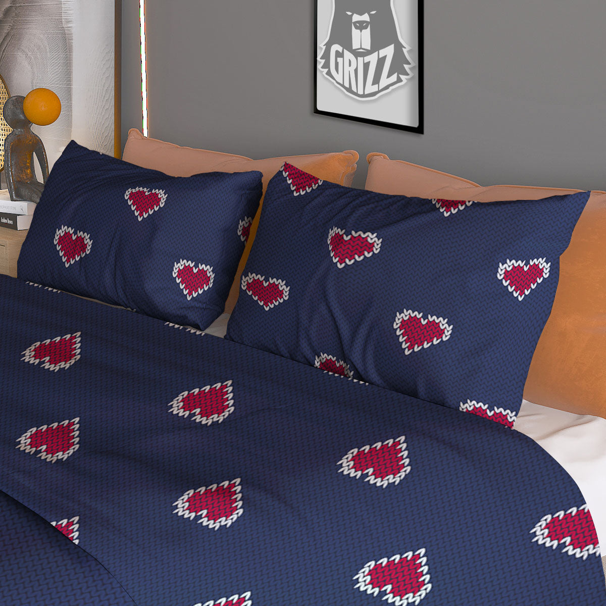 Knitted Heart Print Pattern Duvet Cover Bedding Set