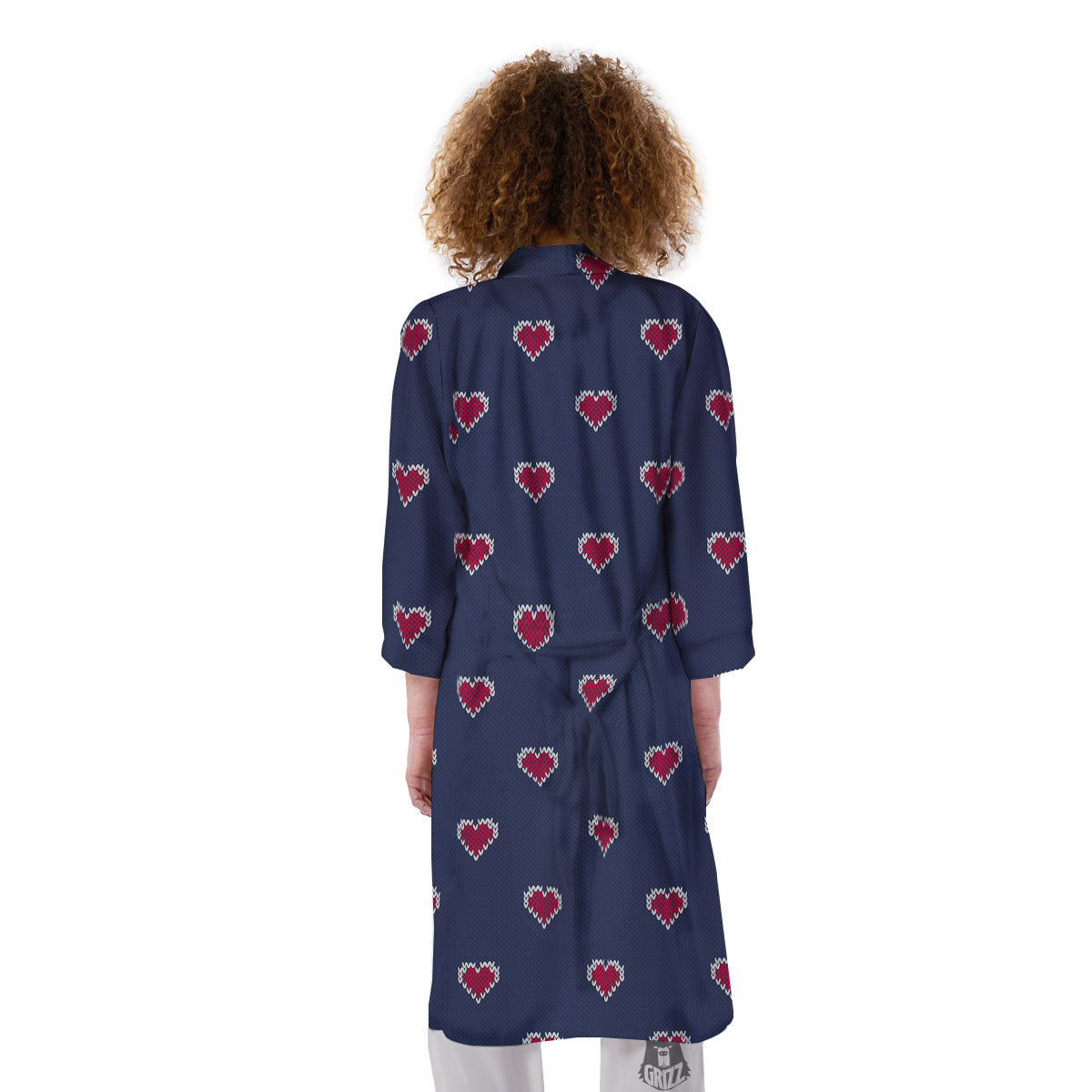 Knitted Heart Print Pattern Kimono-grizzshop