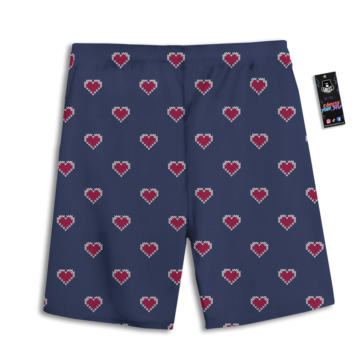 Knitted Heart Print Pattern Men's Athletic Shorts