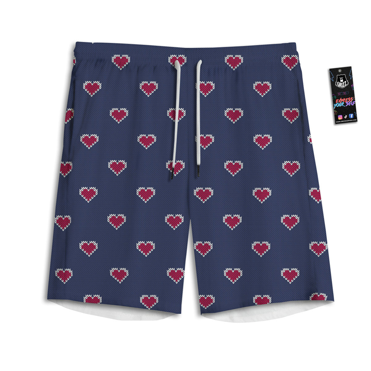 Knitted Heart Print Pattern Men's Athletic Shorts