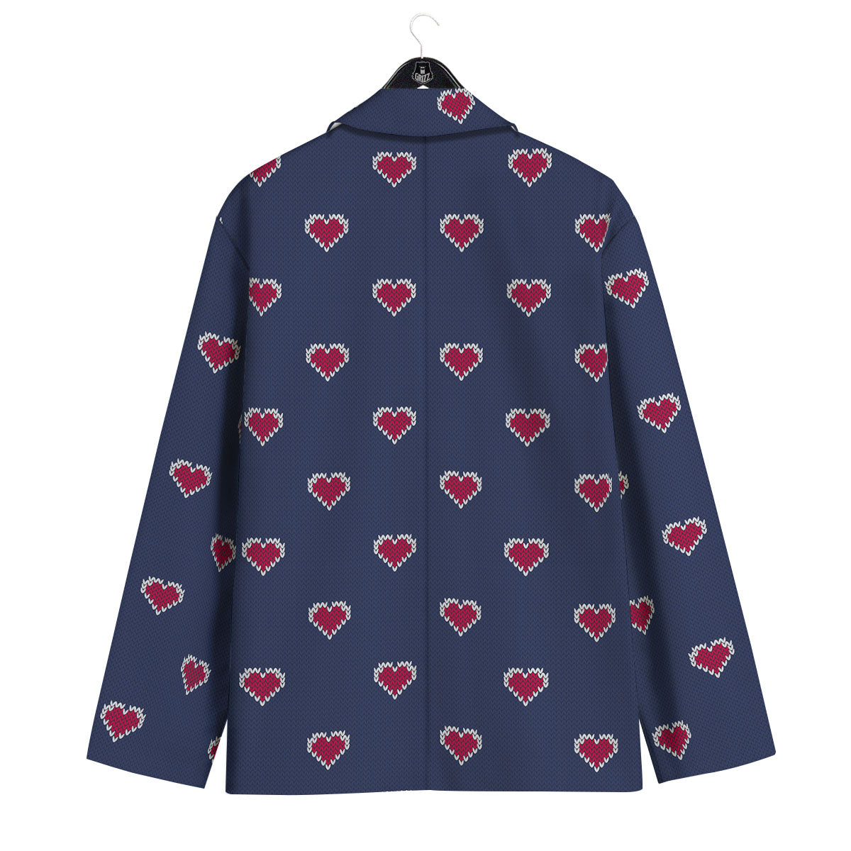 Knitted Heart Print Pattern Men's Sport Coat-grizzshop