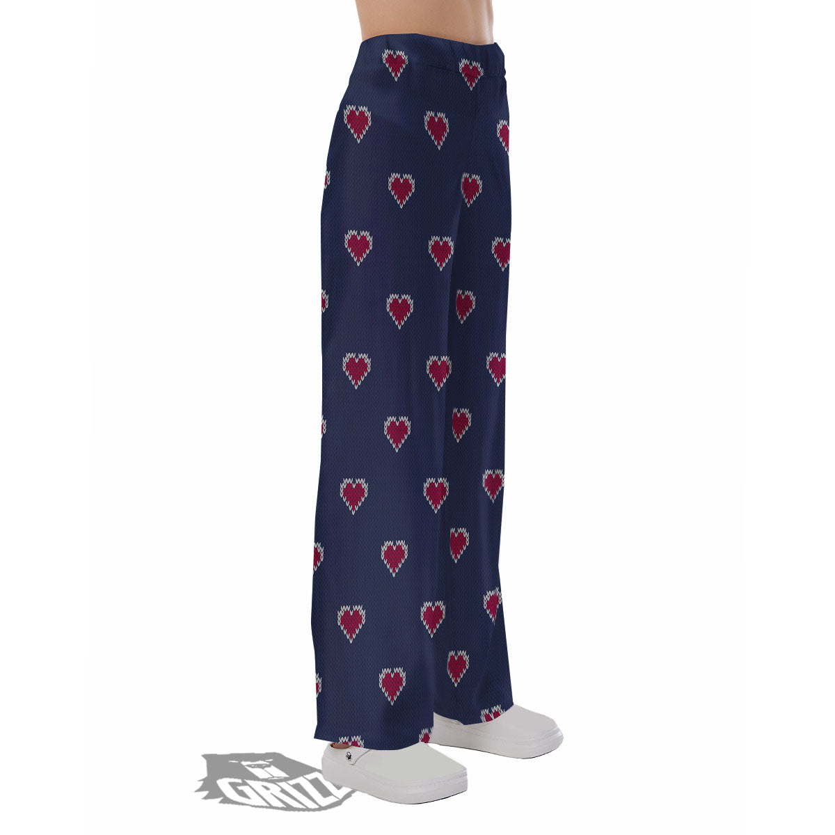 Knitted Heart Print Pattern Pajama Pants-grizzshop