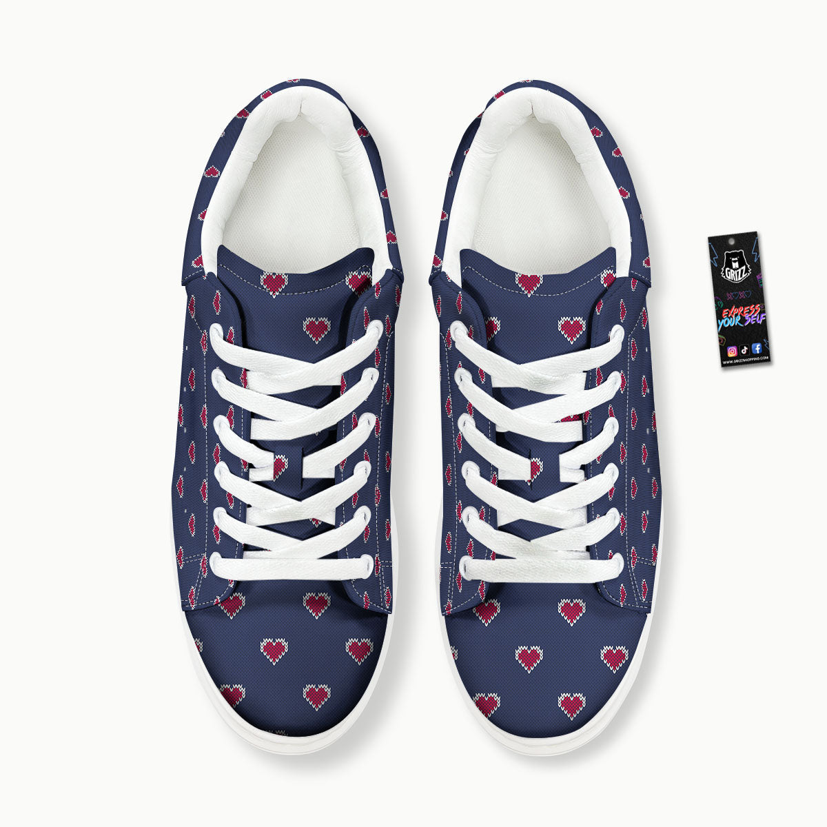 Knitted Heart Print Pattern Platform Shoes-grizzshop