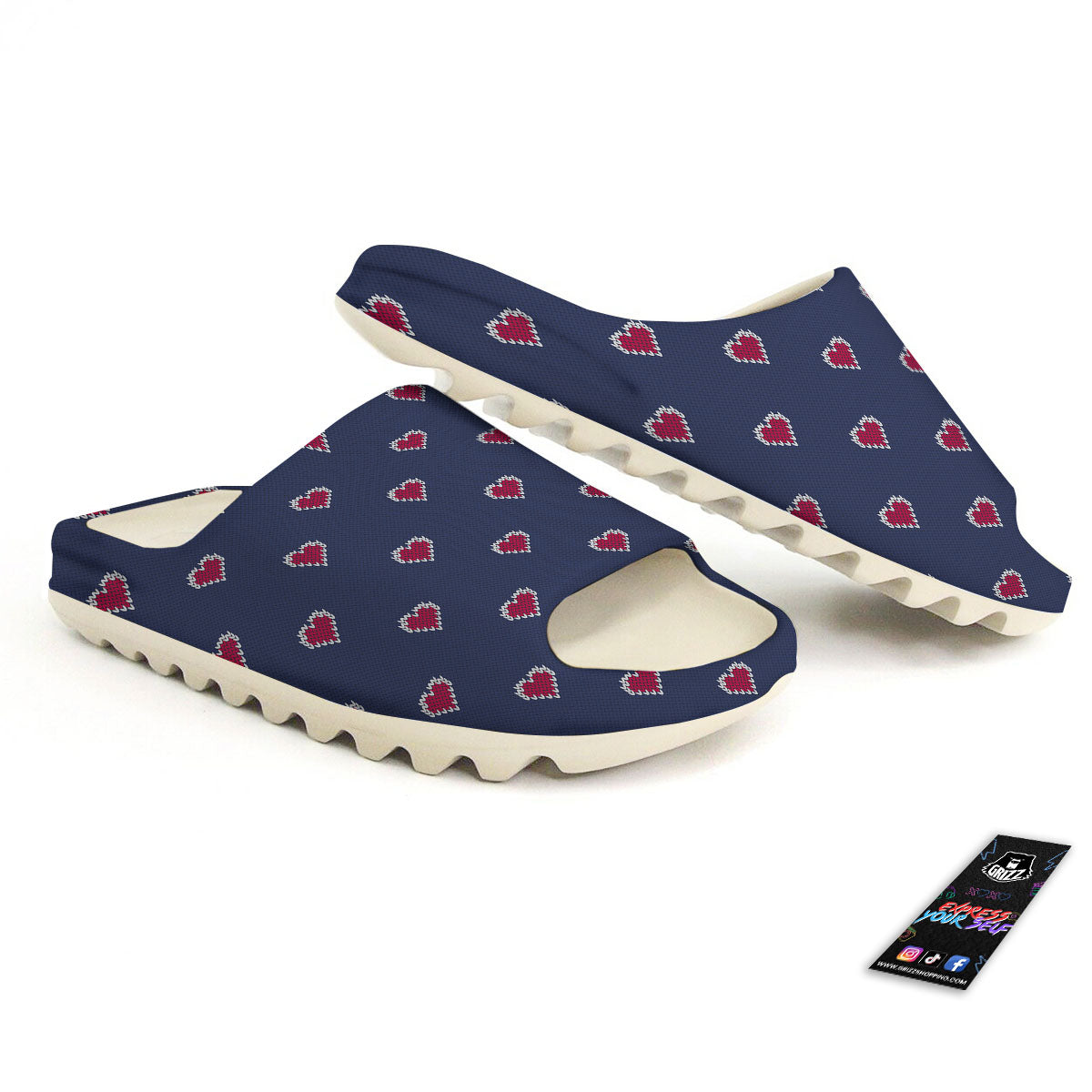 Knitted Heart Print Pattern Sandals-grizzshop